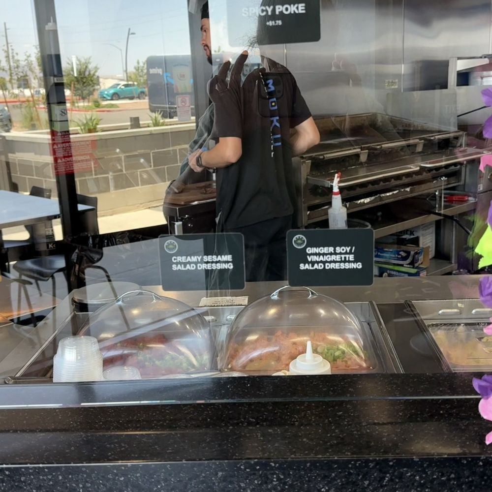 Moku Hawaiian Grill - Mesa - Restaurant view of dressing names, & a staff person in kitchen 6/21/25 - Hawaiian Near Me - Mesa, Arizona Moku Hawaiian Grill - Mesa - Restaurant view of dressing names, & a staff person in kitchen 6/21/25 - Hawaiian Near Me - Mesa, Arizona