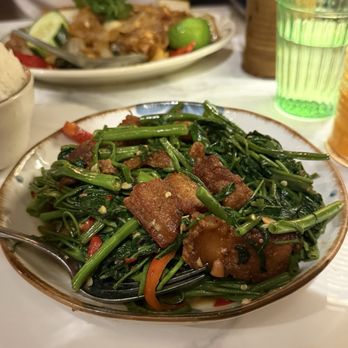 Saranrom Thai - Crispy pork and watercress which - Thai Near Me - Elmhurst, New York Saranrom Thai - Crispy pork and watercress which - Thai Near Me - Elmhurst, New York