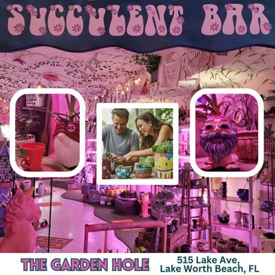 Succulent Bar - 🌿 Looking for a fresh date night idea in downtown Lake Worth? Start with a delicious dinner at one of the local food joints, then head over to The Garden Hole for a hands-on experience! 🌼
Choose from our fun and unique pots, select your plant(s), and create a beautiful creation together to take home!
On Friday nights, enjoy free use of our Succulent Bar when you purchase a pot and plant – fill your pot with soil, rocks, moss, and cute knick-knacks for FREE! And the best part? We clean up the mess!
Plus, your receipt includes a BOGO Free drink at Rhum Shak, so after you're done getting your hands dirty, stop by and grab a drink or two to round off the night. 🍹🌿 Succulent Bar - 🌿 Looking for a fresh date night idea in downtown Lake Worth? Start with a delicious dinner at one of the local food joints, then head over to The Garden Hole for a hands-on experience! 🌼
Choose from our fun and unique pots, select your plant(s), and create a beautiful creation together to take home!
On Friday nights, enjoy free use of our Succulent Bar when you purchase a pot and plant – fill your pot with soil, rocks, moss, and cute knick-knacks for FREE! And the best part? We clean up the mess!
Plus, your receipt includes a BOGO Free drink at Rhum Shak, so after you're done getting your hands dirty, stop by and grab a drink or two to round off the night. 🍹🌿