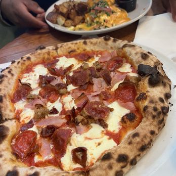 Farmer's Table - Meat lover pizza and pulled pork Benedict - New American Near Me - La Mesa, California
