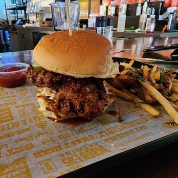 Burgh'ers Brewing - Korean Fried Chicken Sandwich with Fries - Burgers Near Me - Pittsburgh, Pennsylvania Burgh'ers Brewing - Korean Fried Chicken Sandwich with Fries - Burgers Near Me - Pittsburgh, Pennsylvania