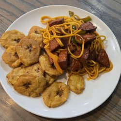 La Cocina De Cristina - Dominican Spaghetti with Dominican Salami & Tostones