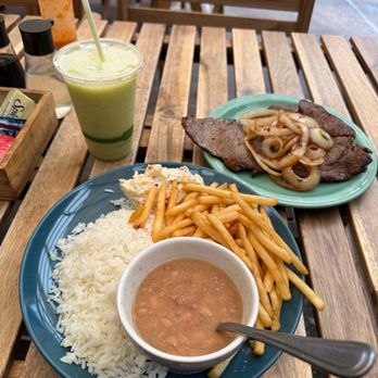 Cafe De Casa - Thin sliced steak, beans, fries, rice, potato salad - Brazilian Near Me - South San Francisco, California Cafe De Casa - Thin sliced steak, beans, fries, rice, potato salad - Brazilian Near Me - South San Francisco, California