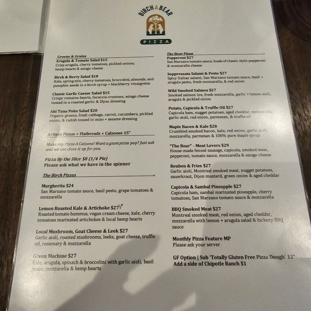 Birch and Bear Pizza - menu - Pizza Near Me - Edmonton, Alberta