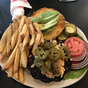 Mom's Kitchen & Bar - Veggie burger with some added jalapeños! - Bars Near Me - Astoria, New York