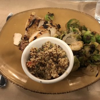 Urban Plates - Grilled Cage Free Chicken Plate with sides of: Roasted Brussels Sprouts w/Turkey Bacon and Organic White and Red Quinoa w/Tomato Pesto - Salad Near Me - Pasadena, California Urban Plates - Grilled Cage Free Chicken Plate with sides of: Roasted Brussels Sprouts w/Turkey Bacon and Organic White and Red Quinoa w/Tomato Pesto - Salad Near Me - Pasadena, California