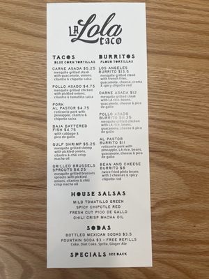 Menu photo 2 La Lola Taco Murray, UT