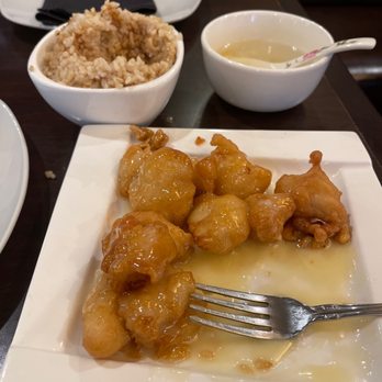 Sticky Rice - Walnut chicken, brown rice, egg flower and corn soup - Chinese Near Me - Fairfield, California Sticky Rice - Walnut chicken, brown rice, egg flower and corn soup - Chinese Near Me - Fairfield, California