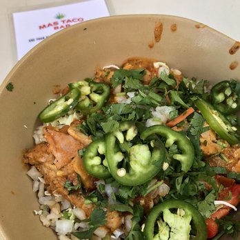 Mas Taco Bar - Indian Butter Chicken Bowl with jalapeños - Breakfast & Brunch Near Me - Folsom, California Mas Taco Bar - Indian Butter Chicken Bowl with jalapeños - Breakfast & Brunch Near Me - Folsom, California