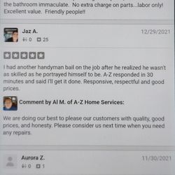 A-Z Home Services - Some reviews that the system is missing.