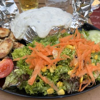 Gaststätte Posthof - Baked potato with quark cream and chicken - German Near Me - Bacharach, RP Gaststätte Posthof - Baked potato with quark cream and chicken - German Near Me - Bacharach, RP