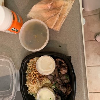 Aladdin's Eatery - $23 for a bowl of soup, some meat and rice. Would have been nice to get some garnishes, maybe a bit of hummus to dunk the pita bread in. - Mediterranean Near Me - Raleigh, North Carolina