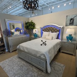 HomePlace Furniture & Design - Portland, OR - Bedroom set with blue luminous appointments