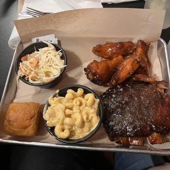 Good Smoke BBQ - Meat combo with ribs, wings, mac and cheese, cole slaw, and corn bread. - Barbeque Near Me - East Rochester, New York Good Smoke BBQ - Meat combo with ribs, wings, mac and cheese, cole slaw, and corn bread. - Barbeque Near Me - East Rochester, New York