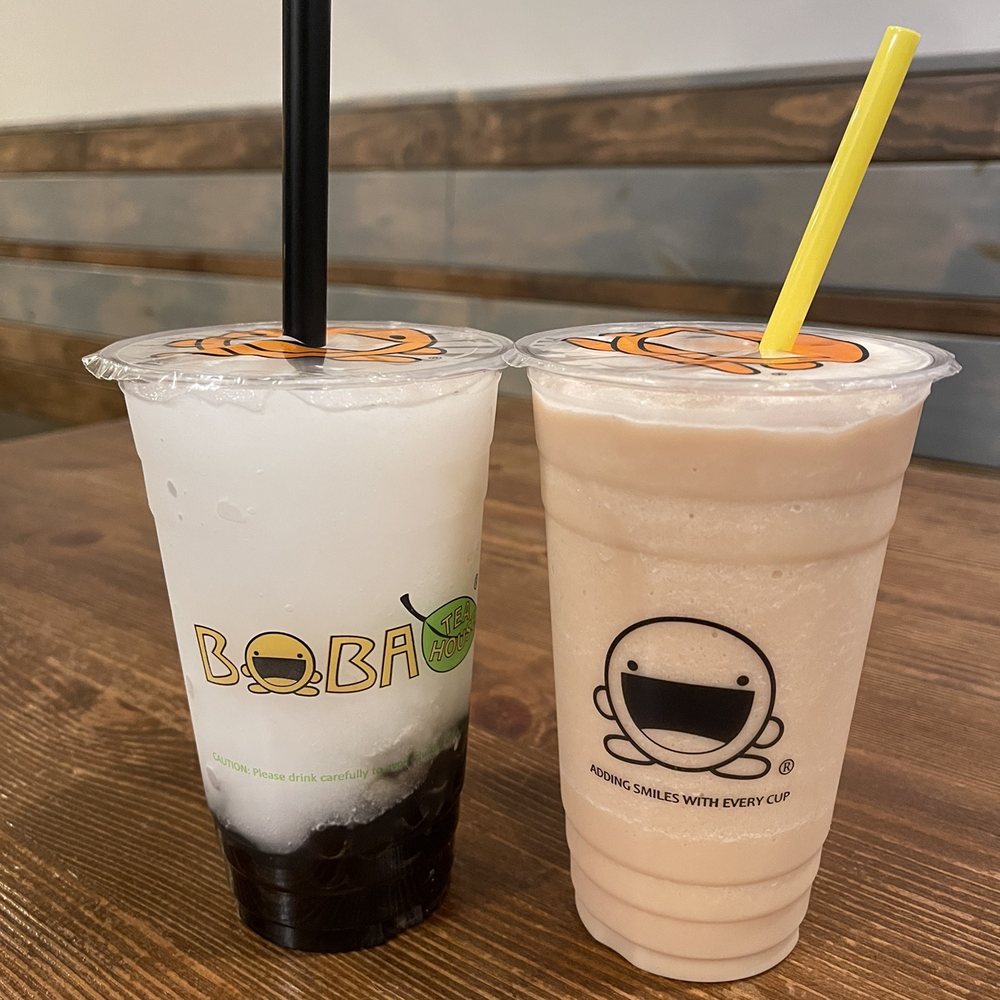 Boba Tea House - Left: lychee slushy w/ boba Right: royal milk tea slushy - Coffee & Tea Near Me - Riverside, California