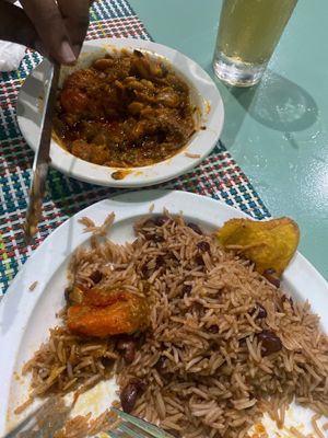 Photo of Los Cocos Bar And Restaurant - Port St. Lucie, FL, US. Legume stew veggies and beef, rice and peas, plantain