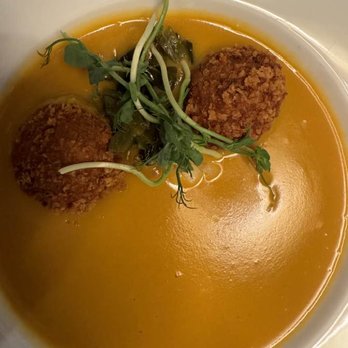 Allen Street Grill - Sweet Potato soup with wild rice fritters - American Near Me - State College, Pennsylvania
