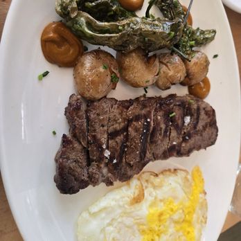 Paros - Steak & eggs w/ fingerlings and shishito peppers was ok - Greek Near Me - New York, New York Paros - Steak & eggs w/ fingerlings and shishito peppers was ok - Greek Near Me - New York, New York