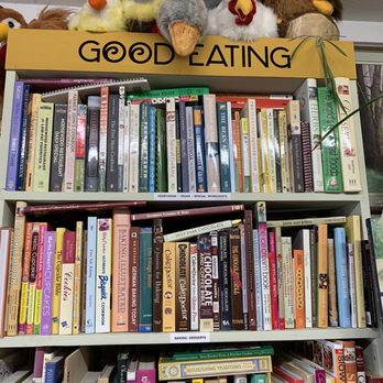The Book Garden - Chickens atop the cookbooks - Used Bookstore Near Me - Lebanon, Oregon