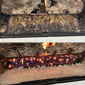 Garden State Chimney - Before&After of Gas log 'spruce up' service. Refresh of sand, embers, and a little extra touch (neon embers). - Chimney Sweeps Near Me - Wayne, New Jersey