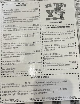 Menu photo 3 Mr Yock's BBQ Lake Ariel, PA