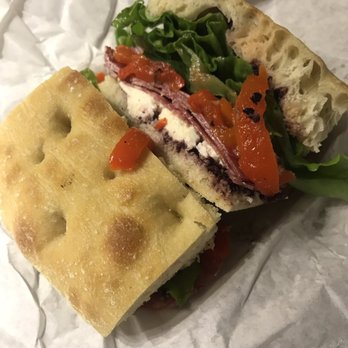 Panino - Genoa Salami, Kalamata olive tapenade, with roasted red peppers and goat cheese. - Sandwiches Near Me - Santa Barbara, California Panino - Genoa Salami, Kalamata olive tapenade, with roasted red peppers and goat cheese. - Sandwiches Near Me - Santa Barbara, California