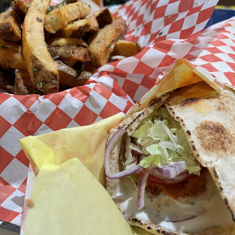 The Fix Falafel - Buffalo wrap and garlic fries - Falafel Near Me - Reno, Nevada