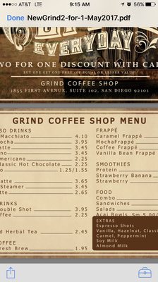 Menu photo 1 Grind Coffee Shop San Diego, CA Menu photo 1 Grind Coffee Shop San Diego, CA