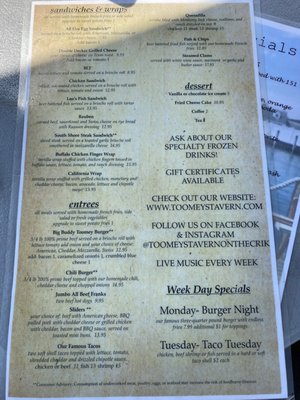 Menu photo 3 Toomey's Tavern Amityville, NY