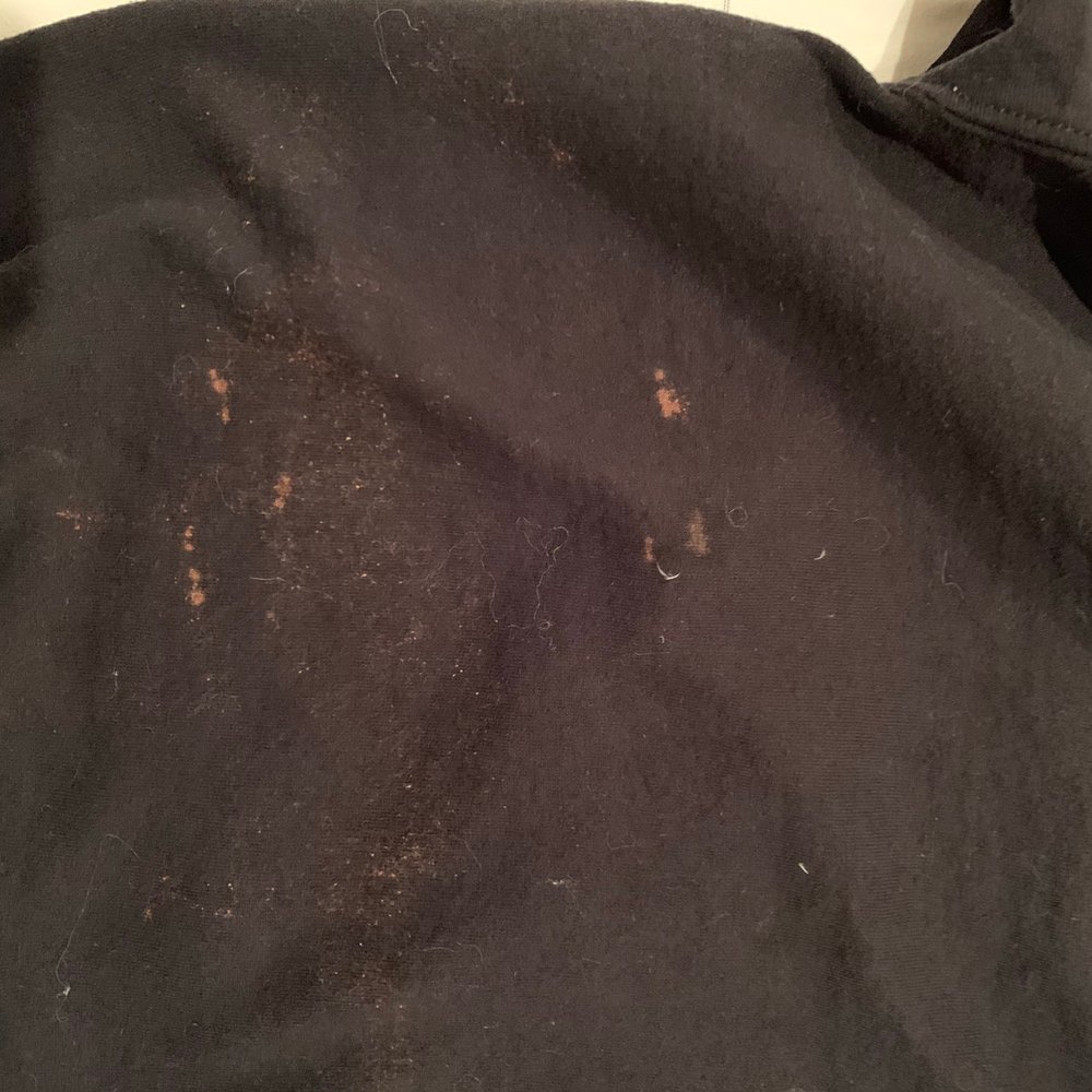 Bleach on a sweatshirt. Bleach on a sweatshirt.