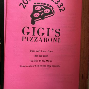Gigi’s Pizzaroni - a pink menu - Italian Near Me - Jay, Maine Gigi’s Pizzaroni - a pink menu - Italian Near Me - Jay, Maine