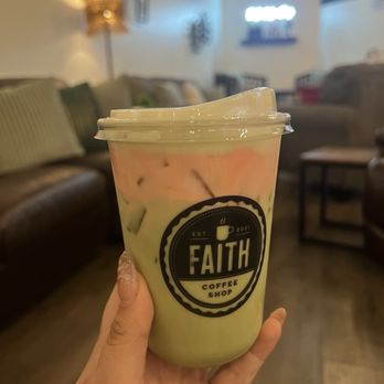 Faith Coffee Shop - Strawberry matcha with soft top - Coffee & Tea Near Me - Bakersfield, California Faith Coffee Shop - Strawberry matcha with soft top - Coffee & Tea Near Me - Bakersfield, California