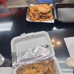 Chicken Scratch - Wings, chicken sandwich and fries. $38