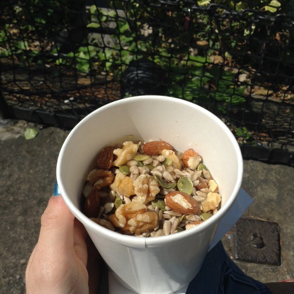 Takeaway porridge with nuts, seeds and honey, £3.50
