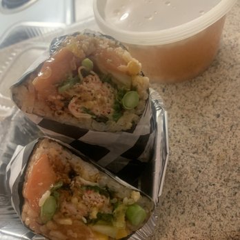 Poke Express - Tuna salmon custom burrito and clear soup - Sushi Bars Near Me - Tampa, Florida