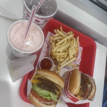 In-N-Out Burger - the spread with strawberry milkshake and soda - Fast Food Near Me - Las Vegas, Nevada