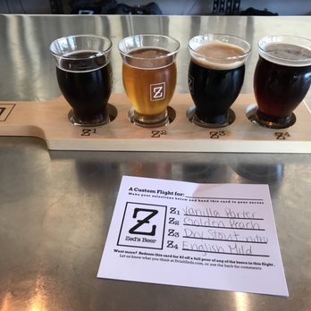 Zed's Beer Bado Brewing - A flight of beers: Vanilla Porter, Golden Peach, Dry Stout, and English Mild. - Breweries Near Me - Evesham Township, New Jersey