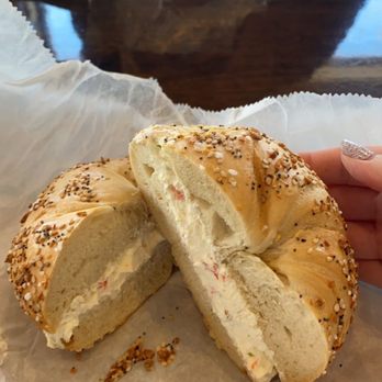 Bagel Factory Cafe - Everything bagel with vegetable cream cheese - Bagels Near Me - Matawan, New Jersey