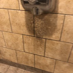 Stripes - No paper towels and this is disturbing to have to dry your clean hands at this filth ridden dryer.