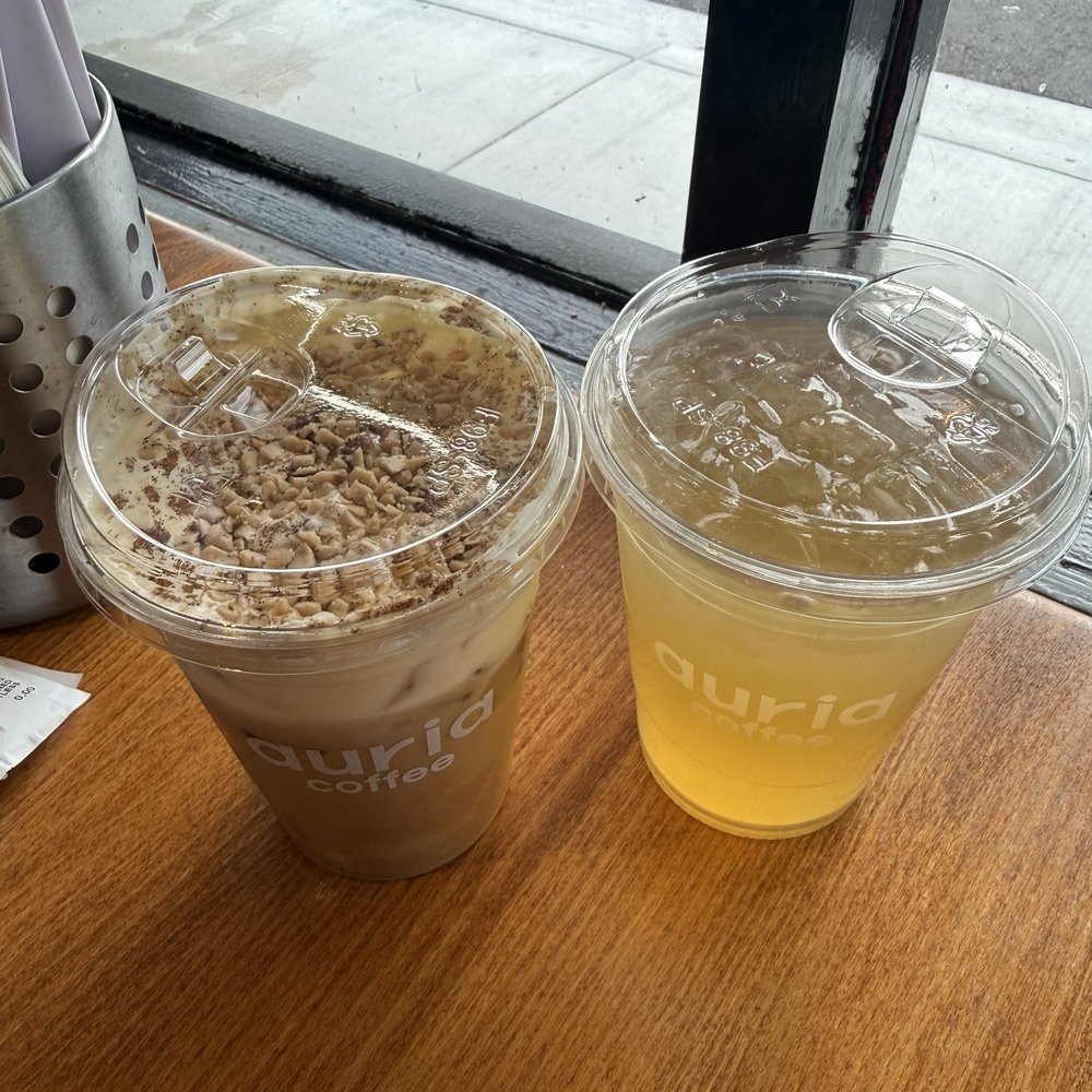 Auria Coffee - Banana cream top latte, peach oolong tea - Desserts Near Me - Buena Park, California
