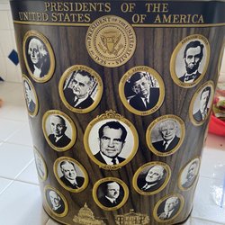 Lauren's Antique & Art Center - US Presidents wastebasket - couldn't say no