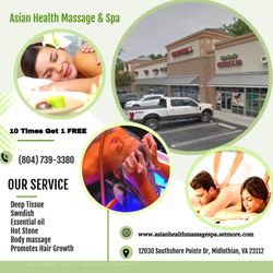 Asian Health Massage & Spa - Our traditional full body massage in Midlothian, VA
includes a combination of different massage therapies like
Swedish Mass...