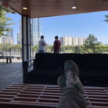 Cidercade Austin - Chill'in outside for a moment of fresh air.  Lots of outdoor space on the river. - Pizza Near Me - Austin, Texas