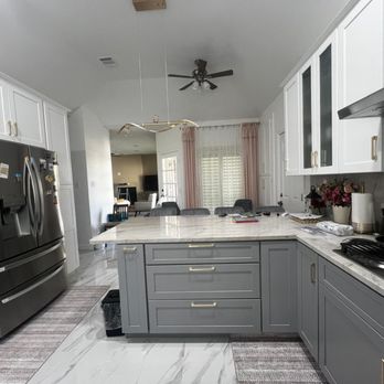 Decohub Home Store - We remodeled our customer's kitchen using stylish white and gray shaker cabinets. The updated design brings a fresh, modern look to the spac - Kitchen & Bath Near Me - Dallas, Texas Decohub Home Store - We remodeled our customer's kitchen using stylish white and gray shaker cabinets. The updated design brings a fresh, modern look to the spac - Kitchen & Bath Near Me - Dallas, Texas