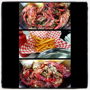 Crawfish Cafe - Top to bottom: Thai basil, cajun fries, & garlic butter - Seafood Near Me - Houston, Texas