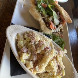 Steak sub with pasta salad Steak sub with pasta salad