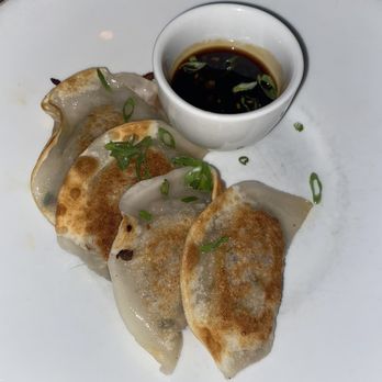 The Abbey - Chicken and mushroom potstickers with ginger soy sauce - New American Near Me - Cambridge, Massachusetts The Abbey - Chicken and mushroom potstickers with ginger soy sauce - New American Near Me - Cambridge, Massachusetts