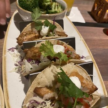 Monkeypod Kitchen - Fish tacos with broccoli as a side add on - Tacos Near Me - Honolulu, Hawaii Monkeypod Kitchen - Fish tacos with broccoli as a side add on - Tacos Near Me - Honolulu, Hawaii