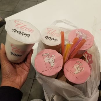 Ume Tea - Cute cups! The Taro Pamelo Sago is in my hand. - Coffee & Tea Near Me - Cupertino, California