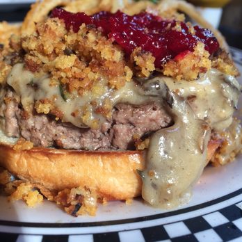 Meat 'n Greet - Burger of the week- Thanksgiving style- Burger, mushroom gravy and cornbread stuffing and cranberry sauce - Burgers Near Me - Newnan, Georgia Meat 'n Greet - Burger of the week- Thanksgiving style- Burger, mushroom gravy and cornbread stuffing and cranberry sauce - Burgers Near Me - Newnan, Georgia